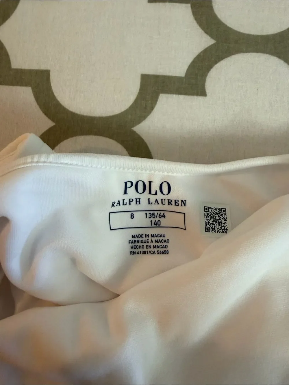 Polo Ralph Lauren White Cable Knit Texture One Piece Swimsuit Girls 8 NWT